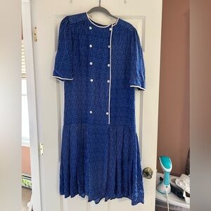 Vintage Neiman Marcus Drop Waist Double Breasted Silk Dress Size 10